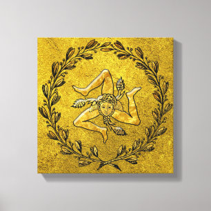 Sicilian Trinacria Olive Wreath in Gold Canvas Print
