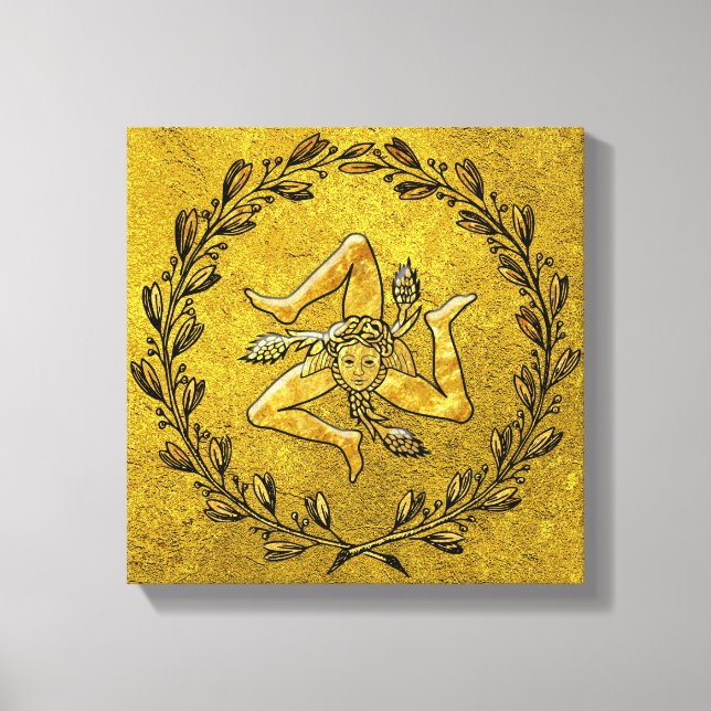 Sicilian Trinacria Olive Wreath in Gold Canvas Print (Front)