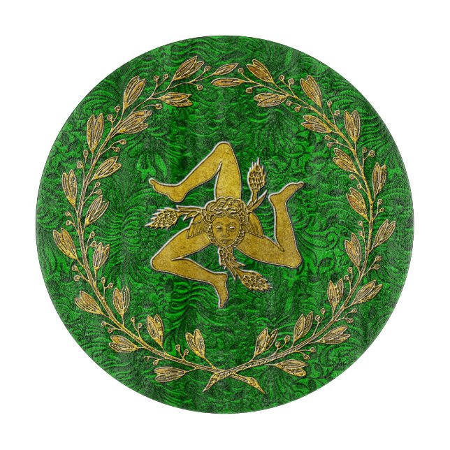 Sicilian Trinacria Olive Wreath Patina Background Cutting Board (Front)