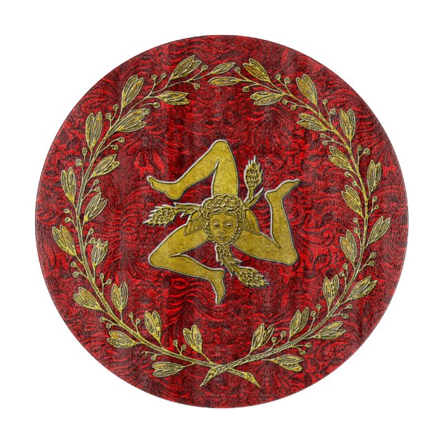 Sicilian Trinacria Olive Wreath Patina Background Cutting Board (Front)