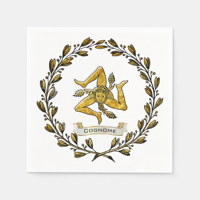 Sicilian Trinacria Olive Wreath Personalise Napkin (Front)