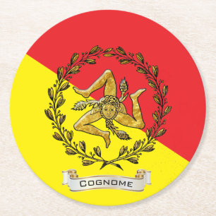 Sicilian Trinacria Olive Wreath Personalise Round Paper Coaster