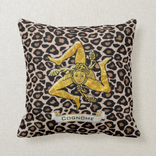 Sicilian Trinacria on Leopard Personalise Cushion