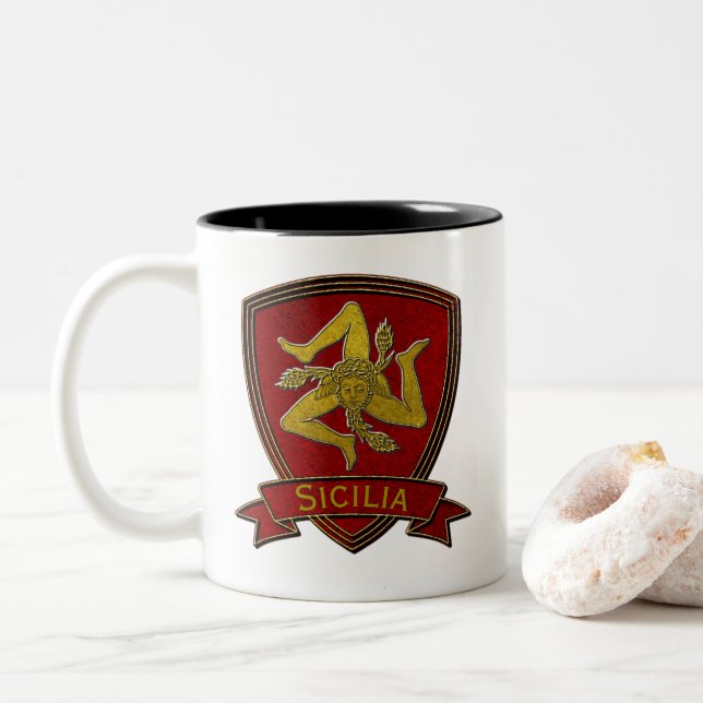 Sicilian Trinacria Red & Gold Two-Tone Coffee Mug (With Donut)