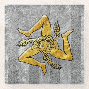 Sicilian Trinacria Silver Stripe Glass Coaster
