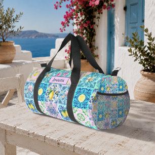 Sicilian turquoise citrus Mediterranean azulejo Duffle Bag