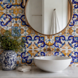 Sicilian Vibrant Majolica Scrollwork Mediterranean Tile