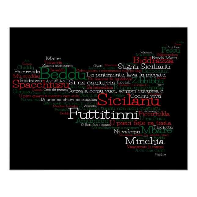 Sicilian Word Art Map Poster (Front)