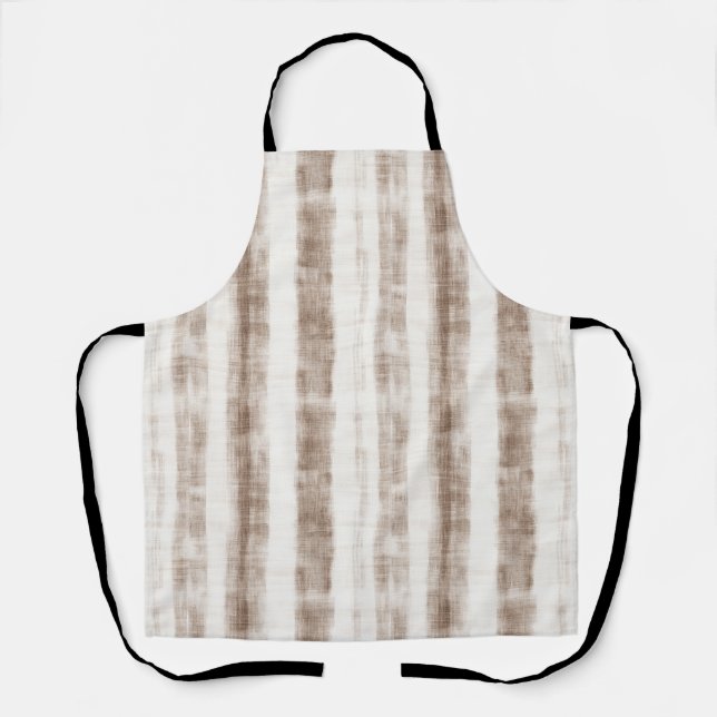 Sicilian Woven Cream Tan Stripes Bridal Shower Apron (Front)
