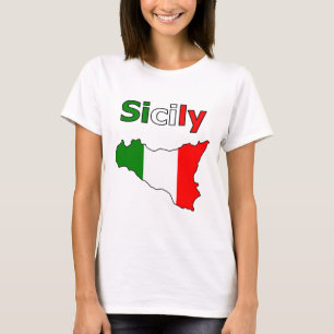 Sicily and Map in Italian Flag Colors T-Shirt
