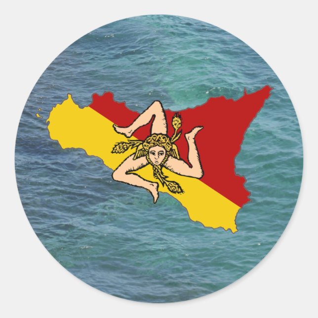 Sicily and Trinacria over Sea Classic Round Sticker (Front)