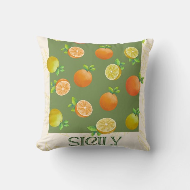 Sicily Citrus Wall Art | Italian Orange & Lemon  Cushion (Front)