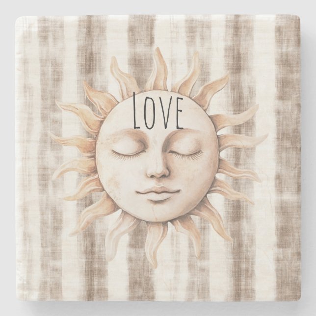 Sicily Cream Rustic Cream Sun Stripes Stone Coaster (Front)