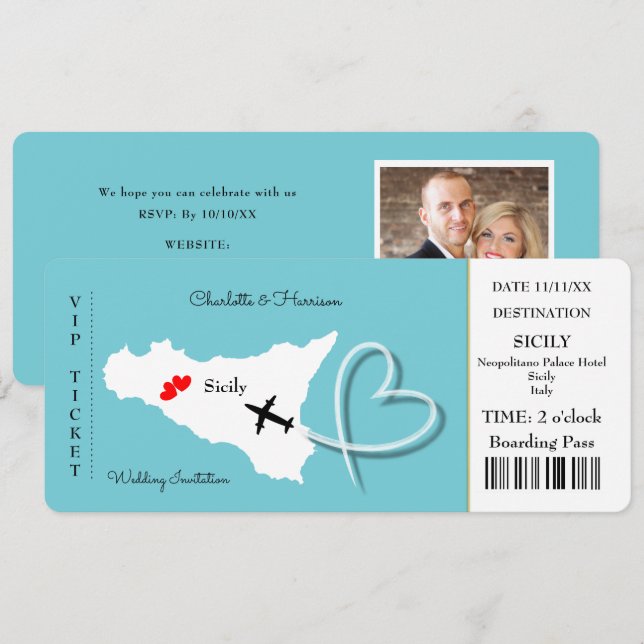 Sicily Destination Wedding Ticket Invitation (Front/Back)
