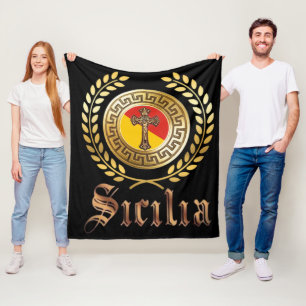 Sicily Flag and Crucifix  Fleece Blanket
