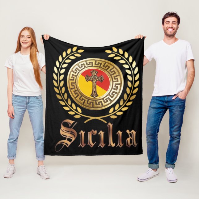 Sicily Flag and Crucifix  Fleece Blanket (In Situ)