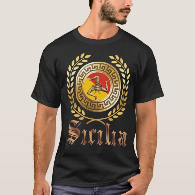 Sicily Flag and  Emblem T-Shirt (Front)