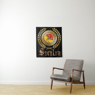 Sicily Flag and  Emblem Tapestry