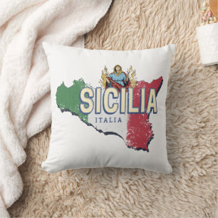 Sicily Flag Italy Retro Map Vintage Souvenir Cushion