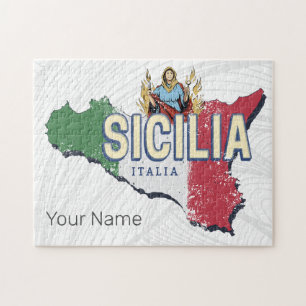 Sicily Flag Italy Retro Map Vintage Souvenir Jigsaw Puzzle