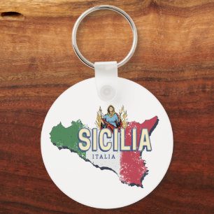 Sicily Flag Italy Retro Map Vintage Souvenir Key Ring