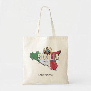 Sicily Flag Italy Retro Map Vintage Souvenir Tote Bag