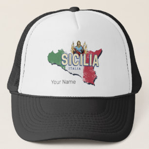 Sicily Flag Italy Retro Map Vintage Souvenir Trucker Hat