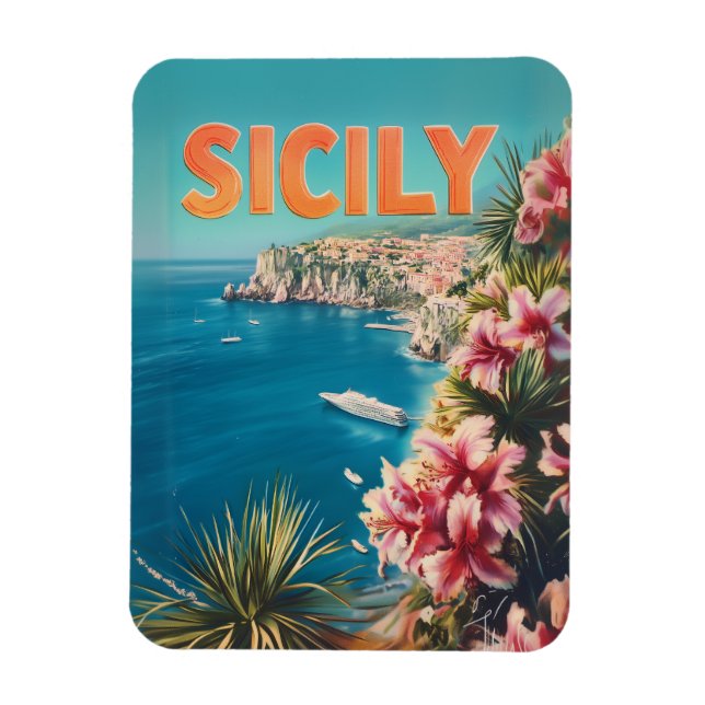 Sicily flowers vintage magnet (Vertical)