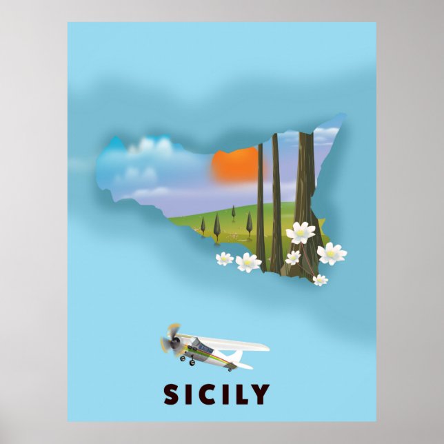 Sicily Illustrated map travel poster (Front)