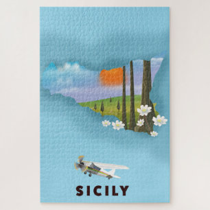 Sicily Illustrated map travel poster Jigsaw Puzzle