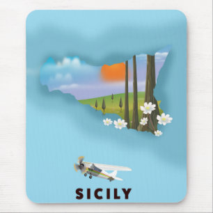 Sicily Illustrated map travel poster Mouse Mat