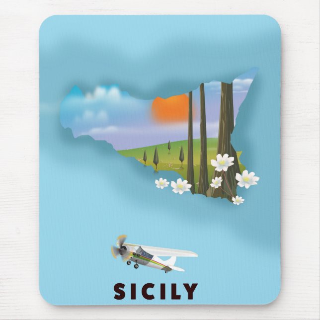 Sicily Illustrated map travel poster Mouse Mat (Front)