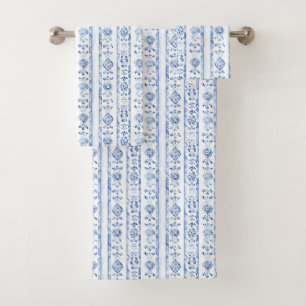 Sicily Italian Rustic Blue Stripes Bath Towel Set