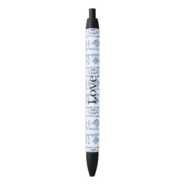 Sicily Italian Rustic Blue Stripes Black Ink Pen (Front Vertical)
