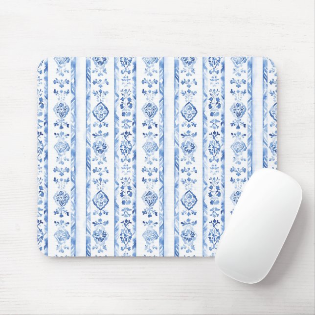 Sicily Italian Rustic Blue Stripes Mouse Mat (With Mouse)