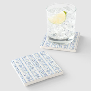 Sicily Italian Rustic Blue Stripes Stone Coaster