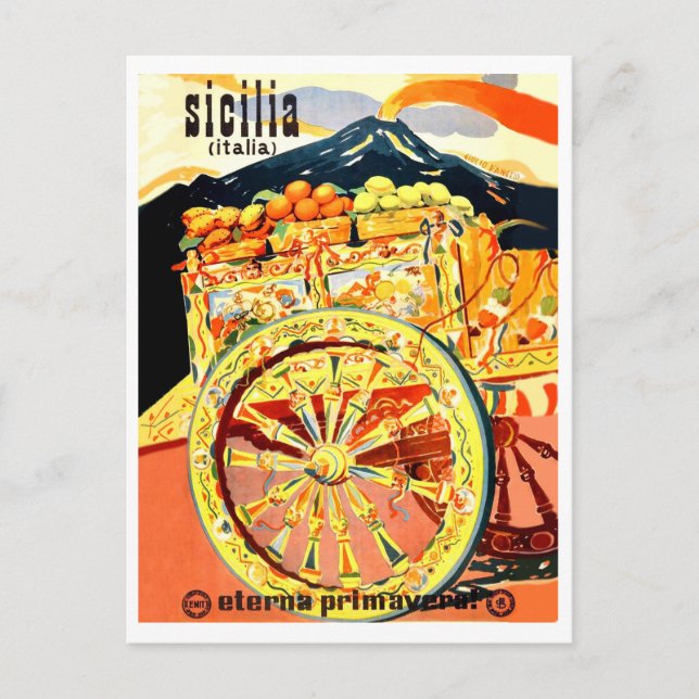 Sicily, Italy, carriage full of fruits, vintage Postcard (Front)