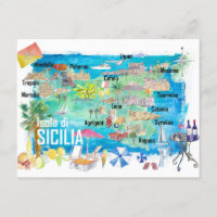 Sicily Italy Illustrated Travel Map