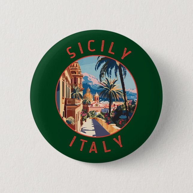 Sicily Italy Retro Distressed Circle 6 Cm Round Badge (Front)