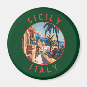 Sicily Italy Retro Distressed Circle Magnet