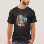 Sicily Italy Retro Distressed Circle T-Shirt<br><div class="desc">Sicily retro vector travel design. Sicily,  the largest Mediterranean island,  is just off the "toe" of Italy's "boot." Its rich history is reflected in sites like the Valley of the Temples.</div>