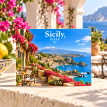 Sicily Italy Sunny Coastal Village Travel Postcard