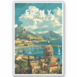 Sicily Italy Travel Art Vintage<br><div class="desc">Sicily retro vector travel design. Sicily,  the largest Mediterranean island,  is just off the "toe" of Italy's "boot." Its rich history is reflected in sites like the Valley of the Temples.</div>