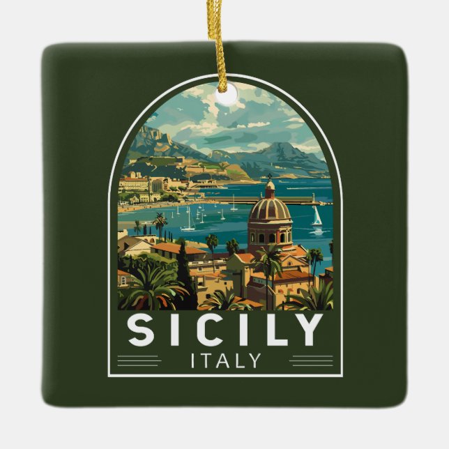 Sicily Italy Travel Art Vintage Ceramic Ornament (Front)