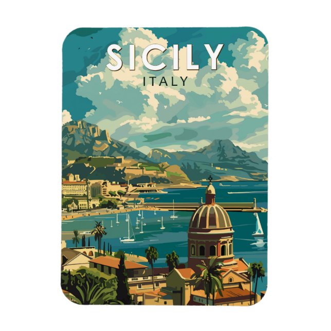 Sicily Italy Travel Art Vintage Magnet (Vertical)