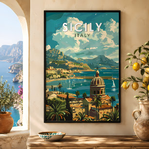 Sicily Italy Travel Art Vintage Poster