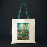 Sicily Italy Travel Art Vintage Tote Bag<br><div class="desc">Sicily retro vector travel design. Sicily,  the largest Mediterranean island,  is just off the "toe" of Italy's "boot." Its rich history is reflected in sites like the Valley of the Temples.</div>