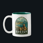 Sicily Italy Travel Art Vintage Two-Tone Coffee Mug<br><div class="desc">Sicily retro vector travel design. Sicily,  the largest Mediterranean island,  is just off the "toe" of Italy's "boot." Its rich history is reflected in sites like the Valley of the Temples.</div>