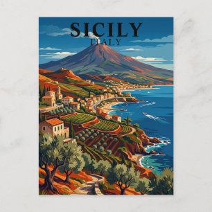Sicily Italy Vintage Mediterranean Coastal Postcard