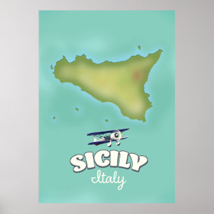 Sicily Italy vintage style map Poster